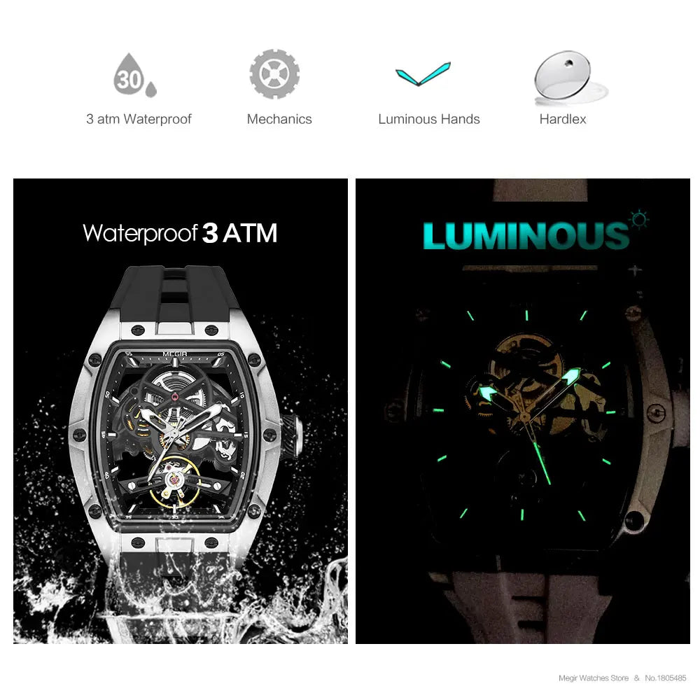 MEGIR Men Wristwatch Fashion Black Waterproof